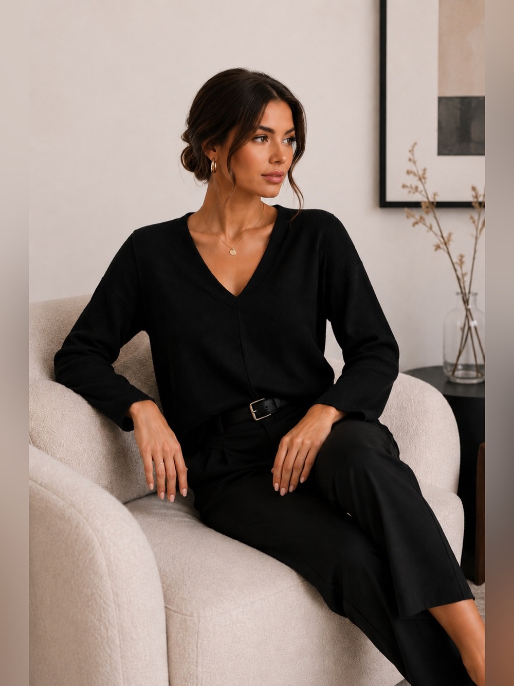 Zara Black V-Neck Top Layering Minimalist Comfy Cozy Fall Winter Sexy Siren